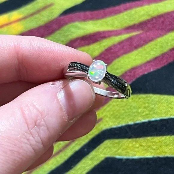 Chuck Clemency Ethiopian Opal Black Diamond Chip Sterling Silver 925 Size 9 3/4 - Picture 3 of 8